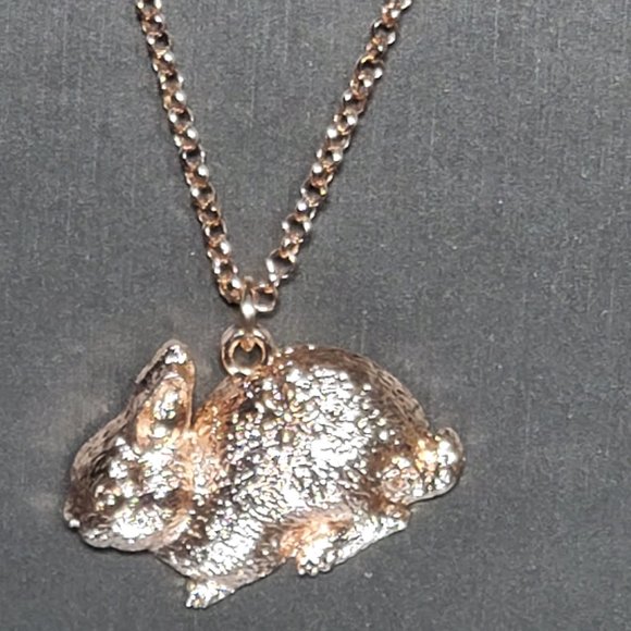 Bunny Rabbit Necklace - Copper Alloy Plated in Rose Gold - 17" chain - Picture 4 of 9